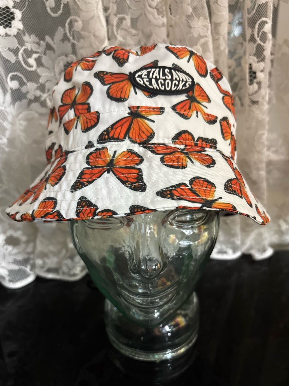 Cute monarch print petals and peacocks bucket hat